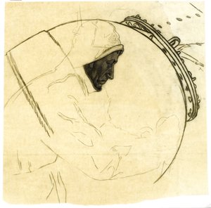 Study for Winter Mine-Laying off Iceland, c.1942, cat 5 (lápiz de carbón conte sobre papel vegetal) de David Muirhead Bone