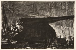 El turno de noche trabajando en un gran cañón, ilustración de 