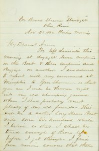 Carta de D. P. Grier, a bordo del Steamer Starlight, Río Ohio, a Anna McKinney, 21 de noviembre de 1862
