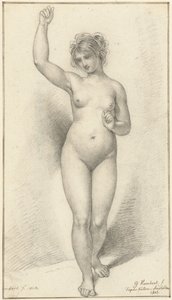Mujer desnuda de pie, con el brazo derecho levantado de David Pièrre Giottino Humbert de Superville