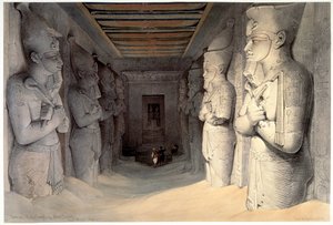 Estatuas gigantes de piedra caliza de Ramsés II, Templo de Ramsés, Abu Simbel, Egipto de David Roberts