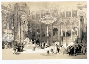 Interior de la Iglesia del Santo Sepulcro, dibujo hecho el 11/04/1839 en “La Tierra Santa”, Londres 1849 de David Roberts