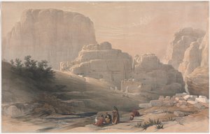 Petra, extremo inferior del valle, viendo la acrópolis de David Roberts