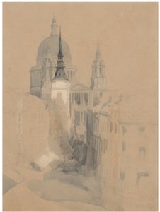 Boceto de la catedral de San Pablo, Londres, desde Ludgate Circus de David Roberts
