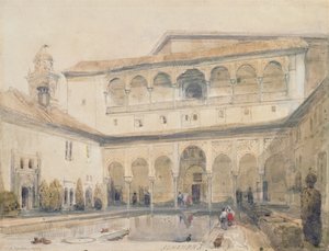 El Patio de los Arrayanes, Alhambra (o Salón de los Arrayanes, Alhambra) 1833 (lápiz y acuarela sobre papel) de David Roberts