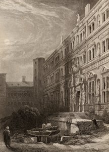 El gran patio de Heidelberg, grabado por H. Winkles, ilustración de 