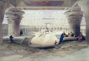 Vista desde el pórtico del Templo de Edfu, Alto Egipto, lámina 32 del Volumen I de Egipto y Nubia, grabado por Louis Haghe, pub. 1846