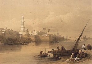 Vista en el Nilo, ferry a Giza, de "Egipto y Nubia", Vol.3 de David Roberts
