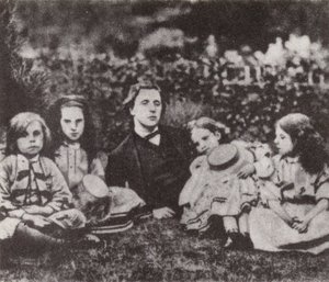 Lewis Carroll con los niños Macdonald (foto b/n) de David Scott Lieutenant-Colonel (after) Dodgson