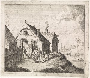 Tres hombres hablando en una casa. de David Teniers (II)