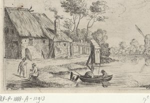 paisaje con granja y agua