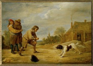 Niños campesinos con un perro