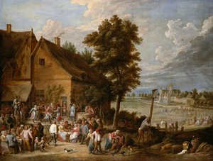 Un festín en tiempo de cosecha, con la casa de Drij Toren al fondo de David Teniers the Younger
