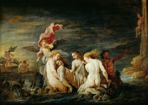 Hero y Leandro: Leandro encontrado por las nereidas, copia de una pintura de Domenico Feti, 1650-56 de David Teniers the Younger