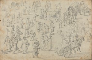 Estudios de figuras de mercado de David Teniers the Younger