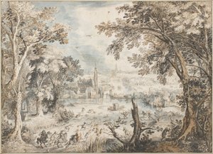 Paisaje con caza de liebres de David Vinckboons
