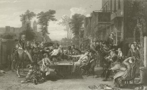 Pensionistas de Chelsea leyendo la Gaceta de la Batalla de Waterloo