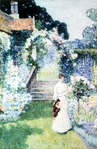 Cuidando las rosas en un jardín de Cheshire de David Woodlock