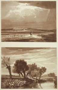 Un efecto después de una tormenta... y Efecto transitorio, Vista en Battersea Marsh, ilustraciones de Un tratado sobre paisaje y efecto en acuarelas, 1841 de David after Cox