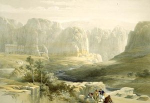 Petra mirando al sur, 9 de marzo de 1839, lámina 106 del Volumen III de The Holy Land, grabado por Louis Haghe, pub. 1849 de David after Roberts