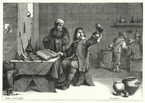 El doctor de la orina de David the Younger (after) Teniers