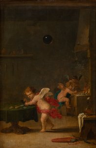 Amoretti en el taller de un alquimista, c.1635-37 (óleo sobre madera de roble)