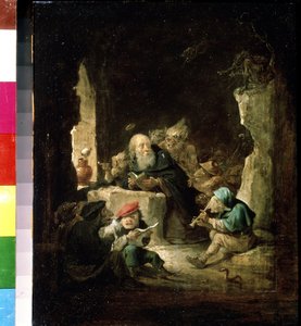 La Tentación de San Antonio. Pintura de David Teniers el joven (1610-1690). Óleo sobre tabla, 24,6 x 20,3 cm, hacia 1640. Arte flamenco, arte barroco. Museo Pushkin de Bellas Artes, Moscú. de David Teniers the Younger