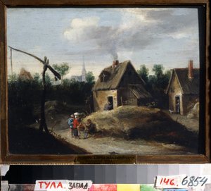 Paisaje campestre. Pintura de David Teniers el joven (1610-1690). Óleo sobre tabla, 29,5 x 34,5 cm. Arte flamenco, estilo barroco. Museo Estatal de Arte, Tula (o Tolan), Rusia.