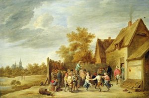 Campesinos Bailando Fuera de una Taberna de David Teniers the Younger