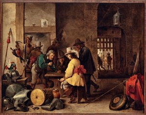 La casa de la guardia, soldados jugando y apostando. Pintura de David Teniers el Joven (1610-1690) de David Teniers the Younger
