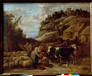 El ordeño del rebaño de David Teniers the Younger