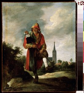 Un tonto (Un tonto). Pintura de David Teniers el joven (1610-1690). Óleo sobre lienzo, 35 x 29 cm, hacia 1640. Arte flamenco, arte barroco. Museo Pushkin de Bellas Artes, Moscú. de David Teniers the Younger