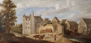 Vista de la casa del artista "De Dry Toren" cerca de Perck (óleo sobre lienzo) de David Teniers the Younger