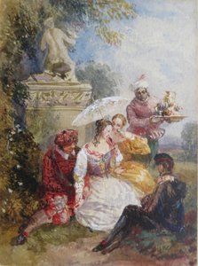 Invitados elegantes a una fiesta de disfraces en una casa de campo de David the younger Cox