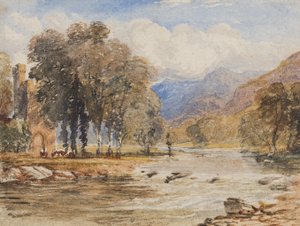 Paisaje fluvial, probablemente Escocia (lápiz y acuarela sobre papel) de David the younger Cox