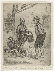Granjero y esposa de granjero en una granja. de David van der Kellen