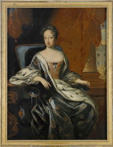 Retrato de Edwige Eleonore de Holstein Gottorp (1636-1715), reine de Suede et de Finlande (Hedvig Eleonora de Holstein-Gottorp, Reina de Suecia) - Pintura de David von Krafft (1655-1724), huile sur toile (143x107 cm) - Colección privada
