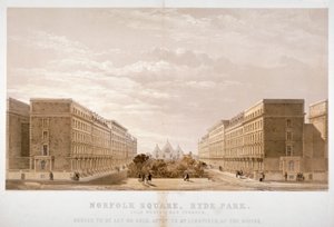 Anuncio de agente inmobiliario para propiedades en Norfolk Square, Paddington, Londres, c. 1870