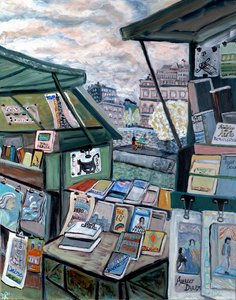 Shops On Seine, 2022 (acrílico sobre lienzo) de Deborah Eve Alastra