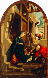 Natividad con ángeles y pastores adorando de Defendente Ferrari