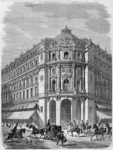 Proyecto de la fachada del nuevo teatro de Vaudeville en la esquina del Boulevard des Capucines y Rue de la Chaussée-d