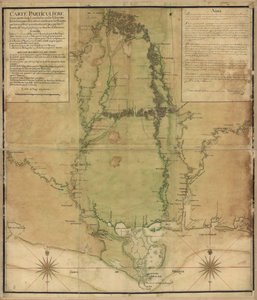 Mapa particular de una parte de Luisiana donde los ríos y arroyos han sido estudiados por estimación y las rutas por tierra estudiadas y medidas por pasos, por los Sres. Broutin, de Vergés, ingenieros y Saucier dibujante de Demarigny