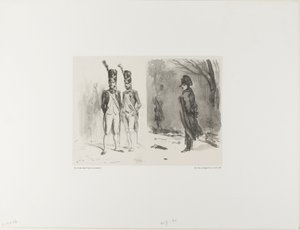 Hoja con boceto (Granadero de la Guardia, Napoleón en un vivac) de Denis Auguste Marie Raffet