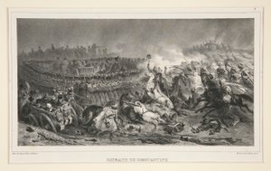 La 2.ª Caballería Ligera resistiendo el ataque de los árabes, de un conjunto de seis, titulado Retraite de Constantine de Denis Auguste Marie Raffet
