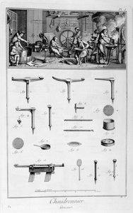 Interior de una ferretería y planos de instrumentos de Denis Diderot