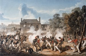 Defensa del Château de Hougoumont por la compañía de flanco, Guardias Coldstream 1815, 1815 de Denis Dighton