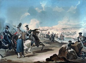Caballería rusa atacando a la infantería francesa en Borodino de Denis Dighton