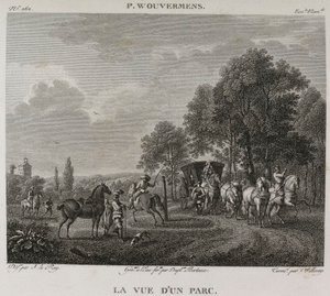Denis-Sébastien Leroy, Antoine-Claude-François Villerey y Jean Duplessis-Bertaux - Vista de un parque, según Wouwerman - 1802-1815 de Denis Sebastien Leroy