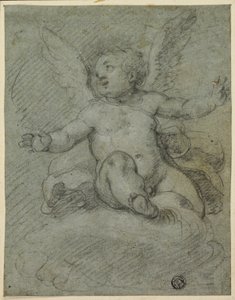 Putto sentado en las nubes