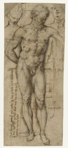 Estudio de un hombre desnudo (¿Hércules?) y dos cabezas de mujer